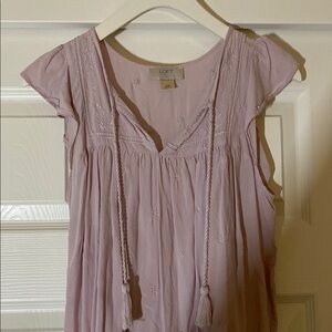LOFT Purple Flutter Sleeve Smocked Blouse